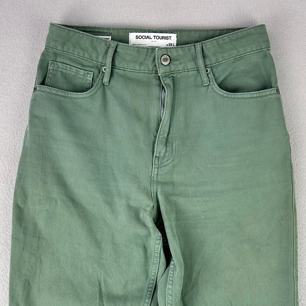 Social Tourist Ultra High Rise Straight Jeans Womens 28L Green Raw Hem Denim